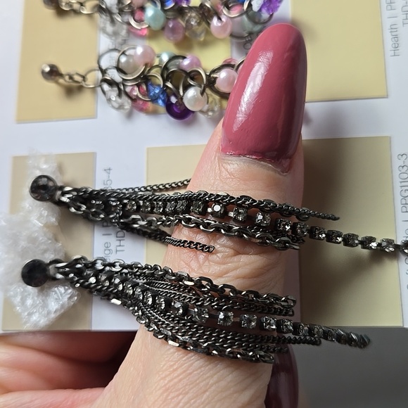 Vintage Multicolor Beaded Rhinestones Dangle Earrings Set Of 2 - Picture 5 of 13